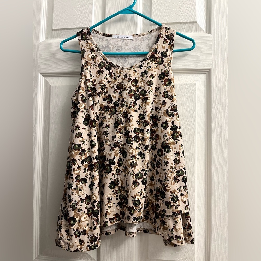 Chris & Carol Patterned Sleeveless Top - Tan and Green Large